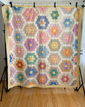 Vintage 1960s Pastel Grandmothers Garden Floral Patchwork Quilt