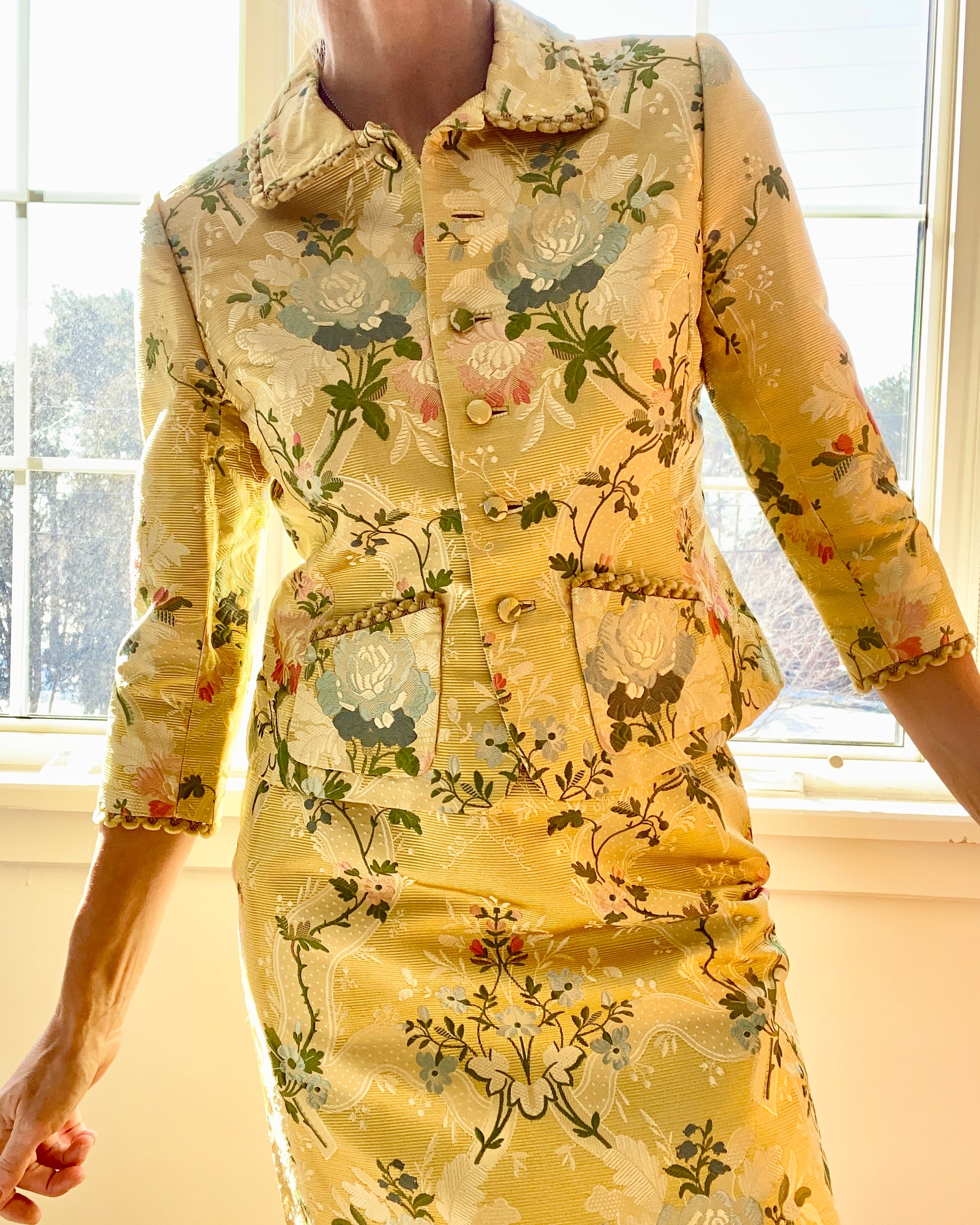Vintage Runway OSCAR DE LA RENTA Silk Floral Brocade Skirt Suit Size 8 10