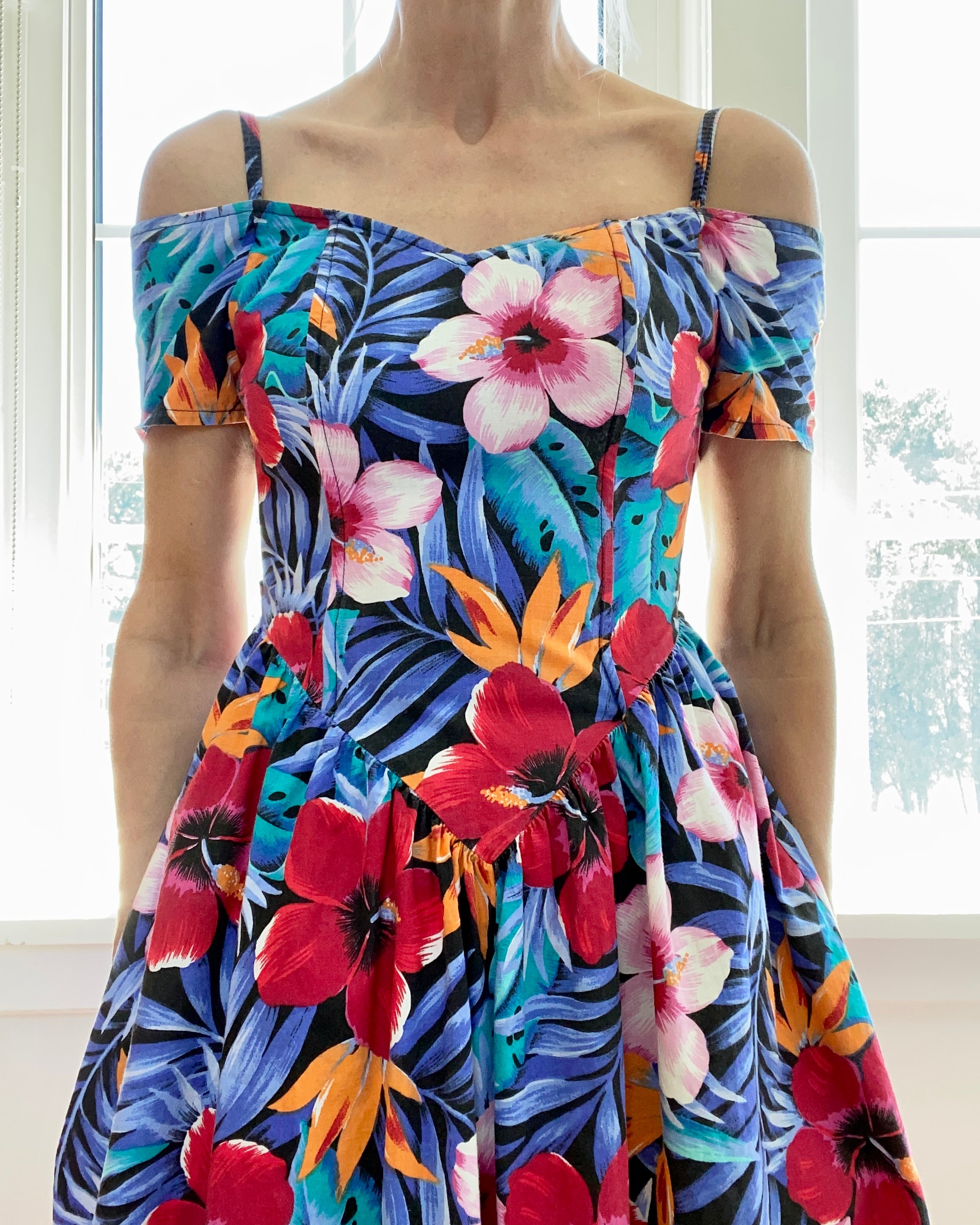 Vintage EBER of San Francisco Hibiscus Print Cotton Dress