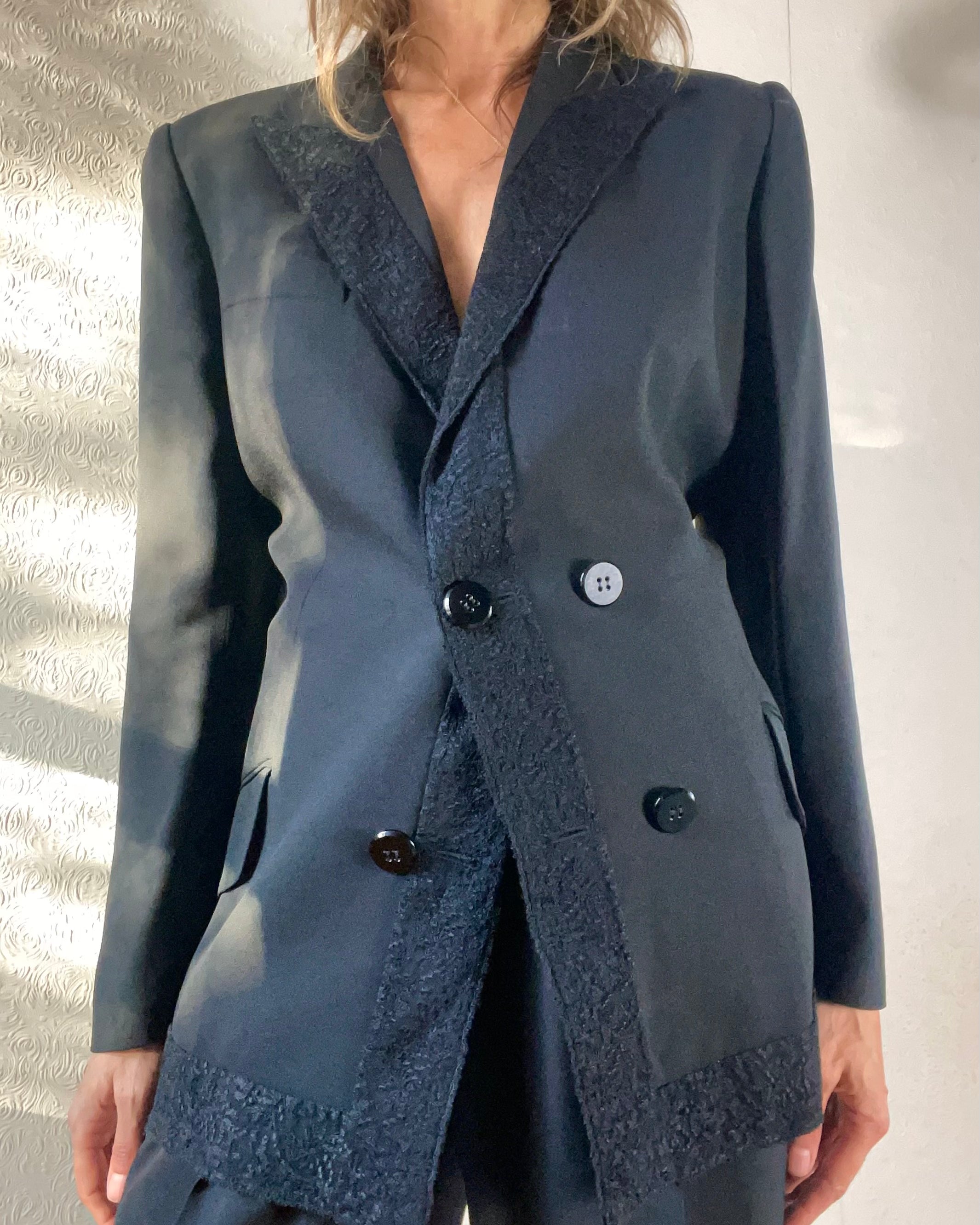 Vitange CHRISTIAN DIOR Black Crepe and Lace Tuxedo Suit Size 44 France 12 USA