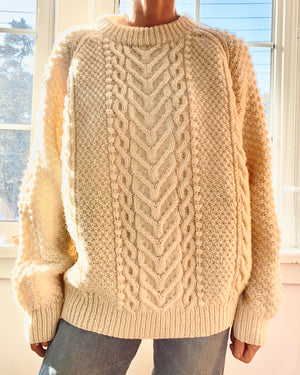 Vintage BLARNEY Irish Fisherman Horseshoe Cable Cream Sweater L XL