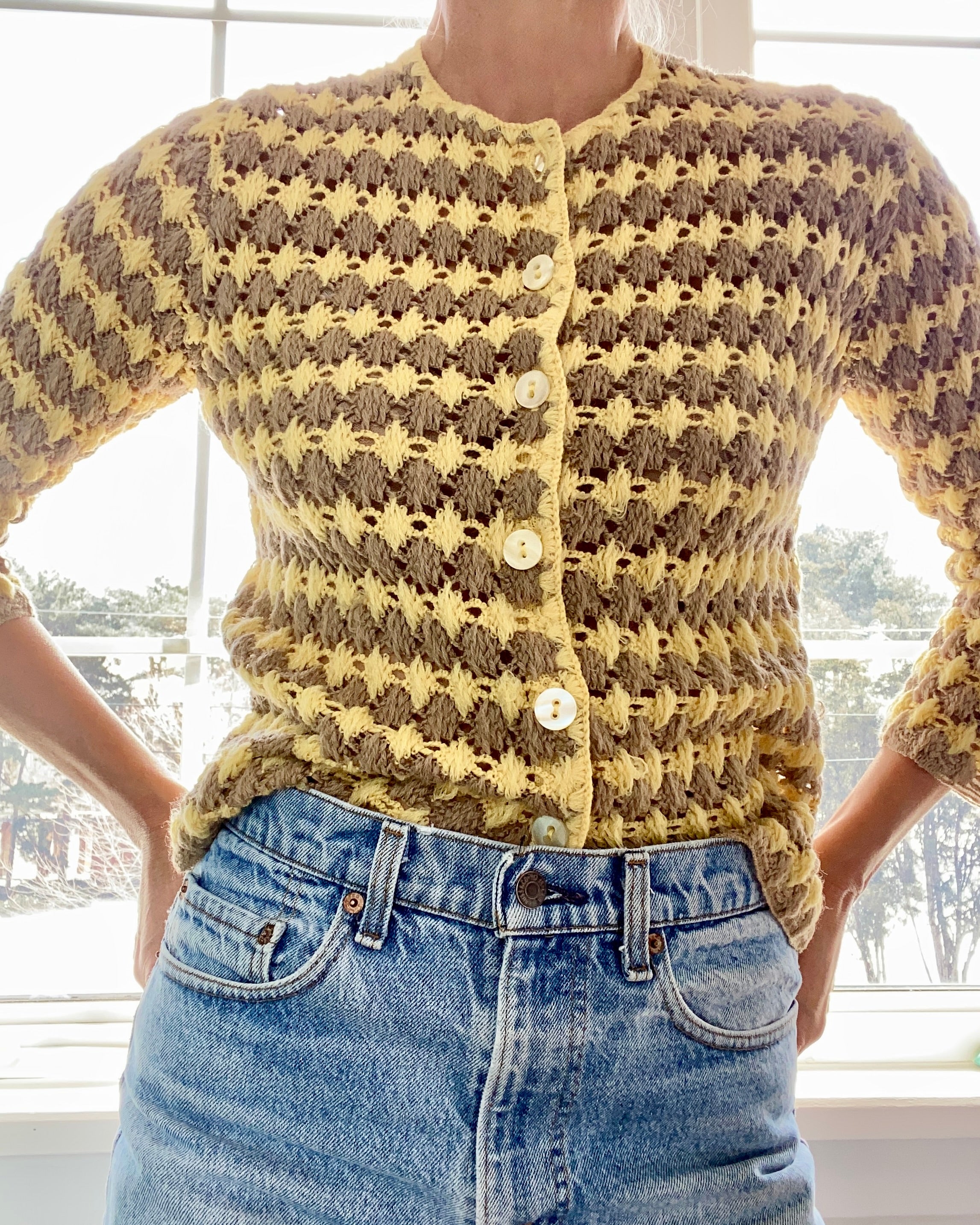 VINTAGE 1950s Granny Stripe Crochet Cardigan