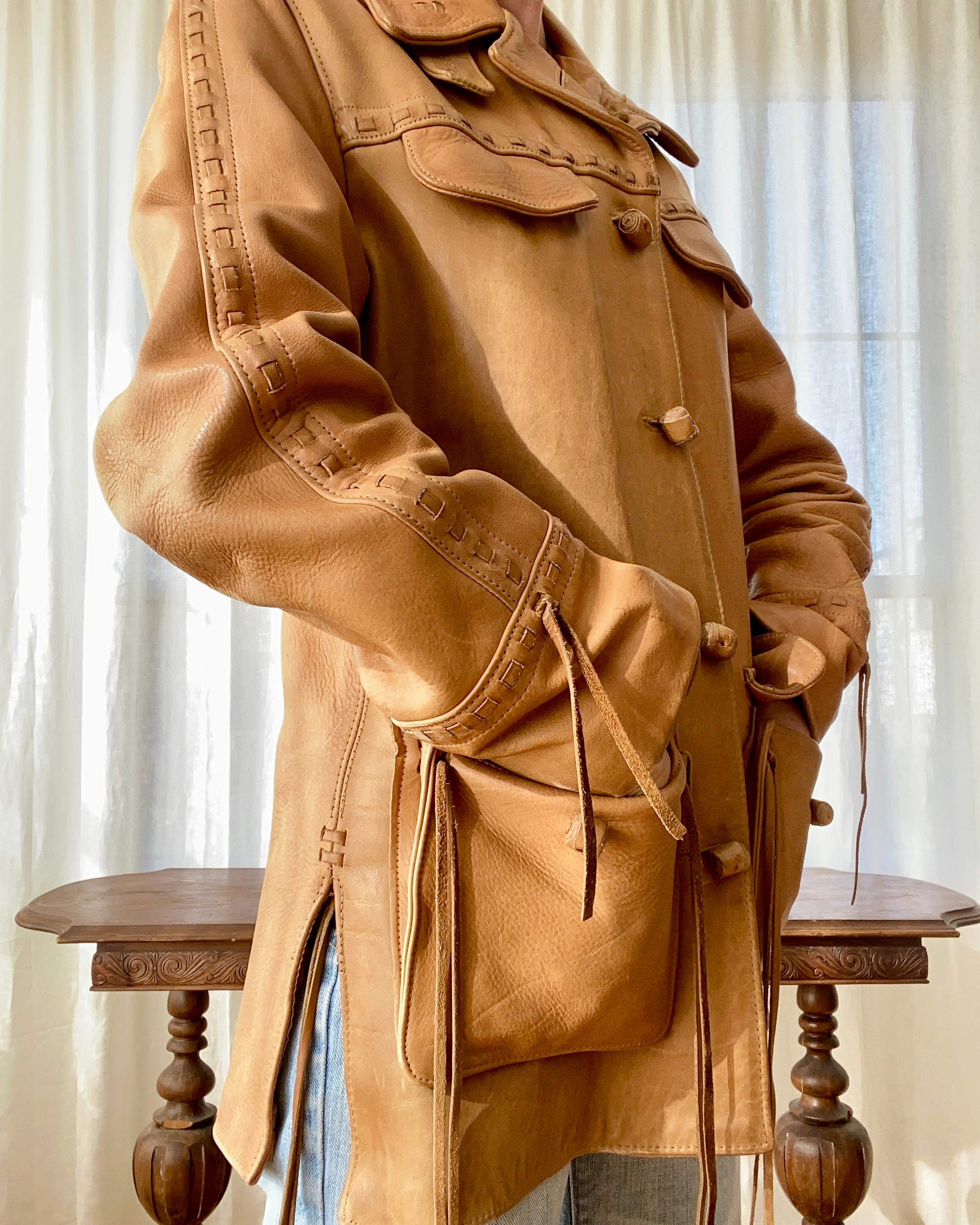 Vintage 1990s Pioneer Wear Leather Ranch Riding Coat Jacket