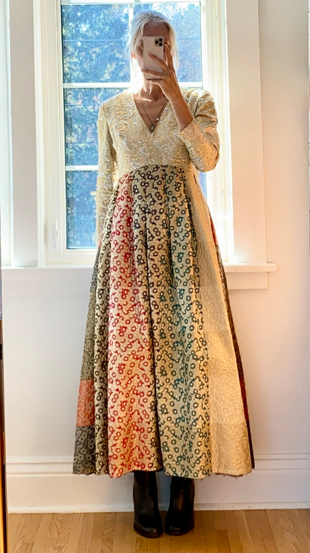 VINTAGE 1960s Morton Myles for Malcolm Charles Gold Floral Brocade Gown Dress 8 M