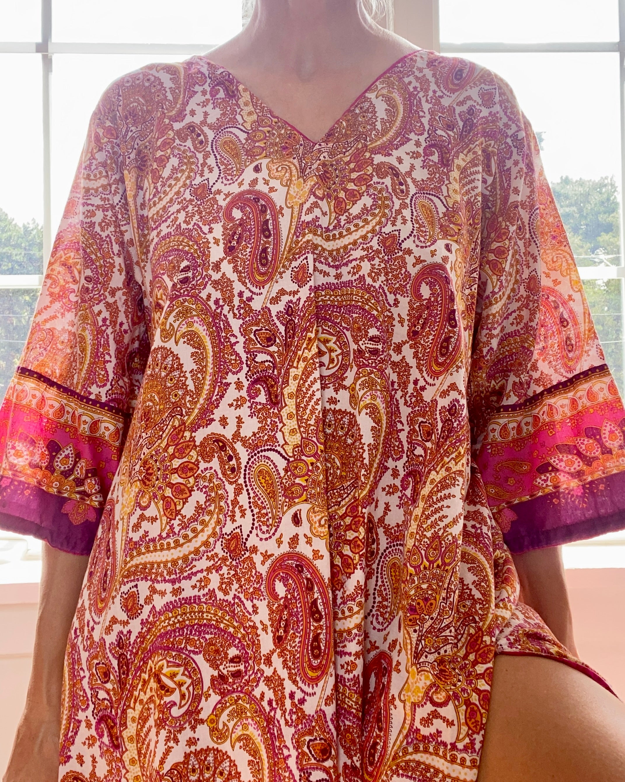 Vintage Paisley Print Voile Caftan Dress