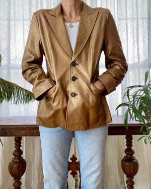 Vintage JAEGER Gold Leather Blazer Jacket L