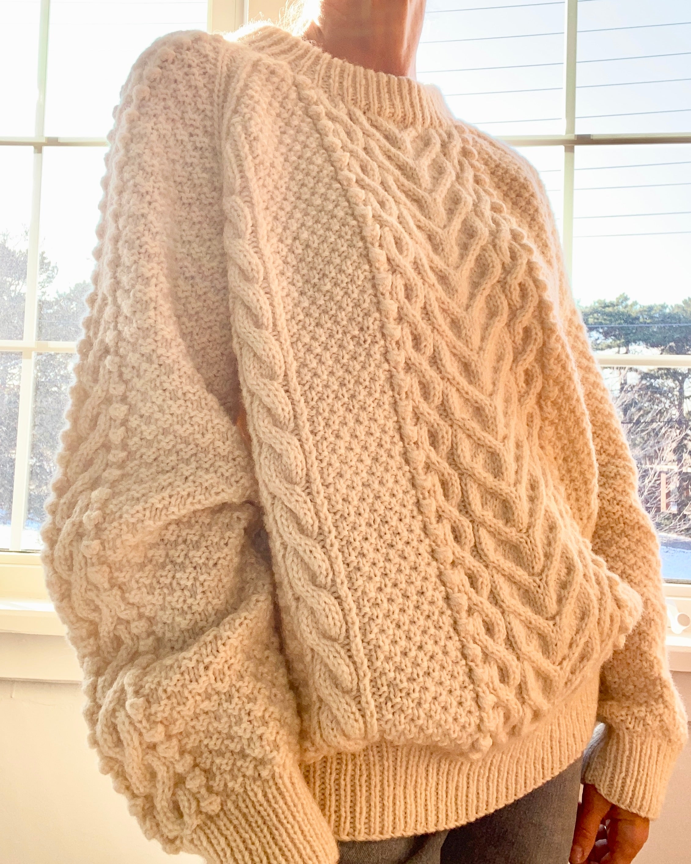 Vintage BLARNEY Irish Fisherman Horseshoe Cable Cream Sweater L XL