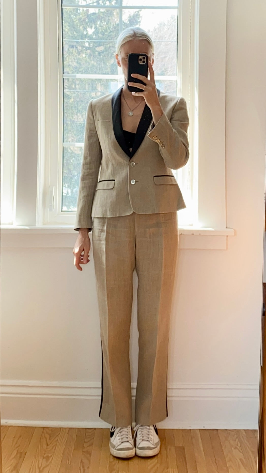 Vintage DOLCE & GABBANA Linen Tuxedo Pant Suit with Leopard Lining Italy 44 6 8