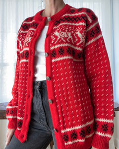 Vintage Dale of Norway Ski Setesdal Red Sweater Cardigan M L