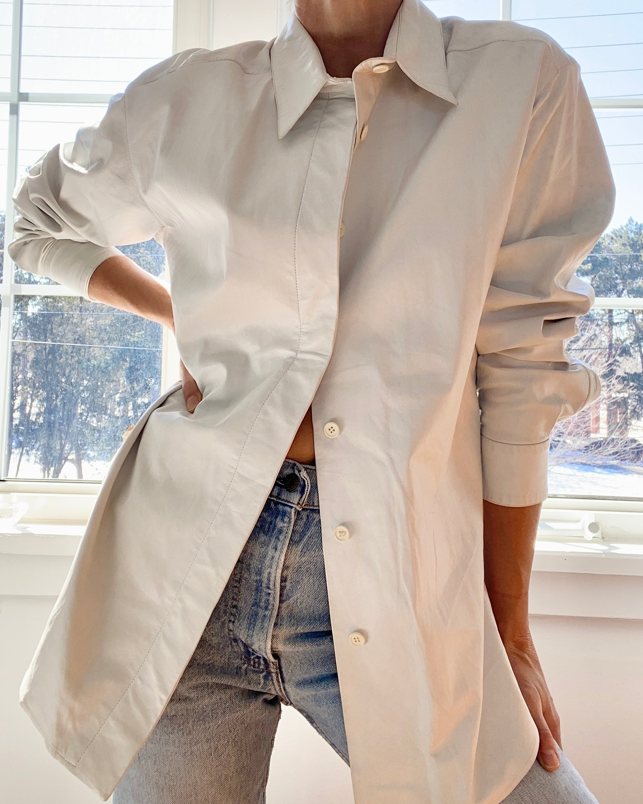 Vintage Charles Jourdan White Leather Mens Shirt L XL