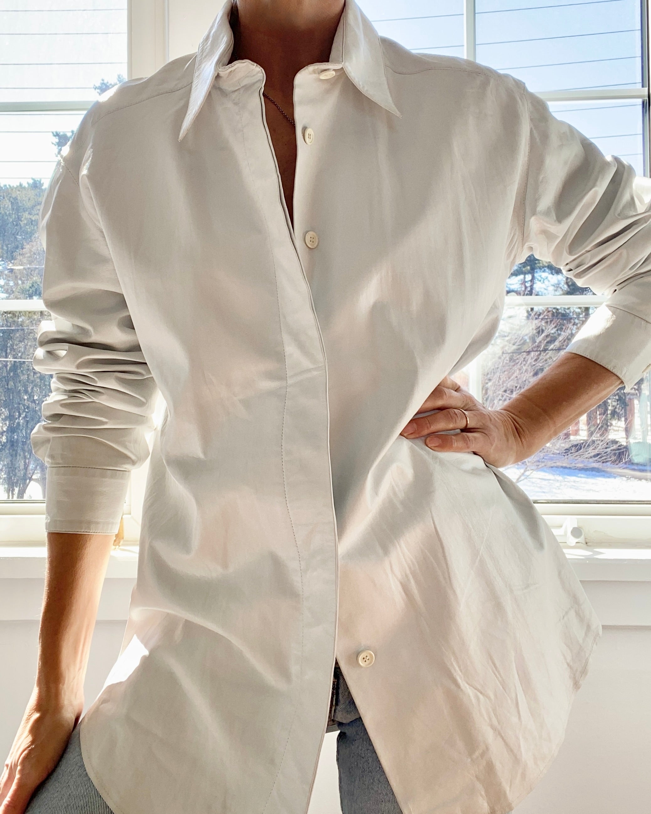 Vintage Charles Jourdan White Leather Mens Shirt L XL