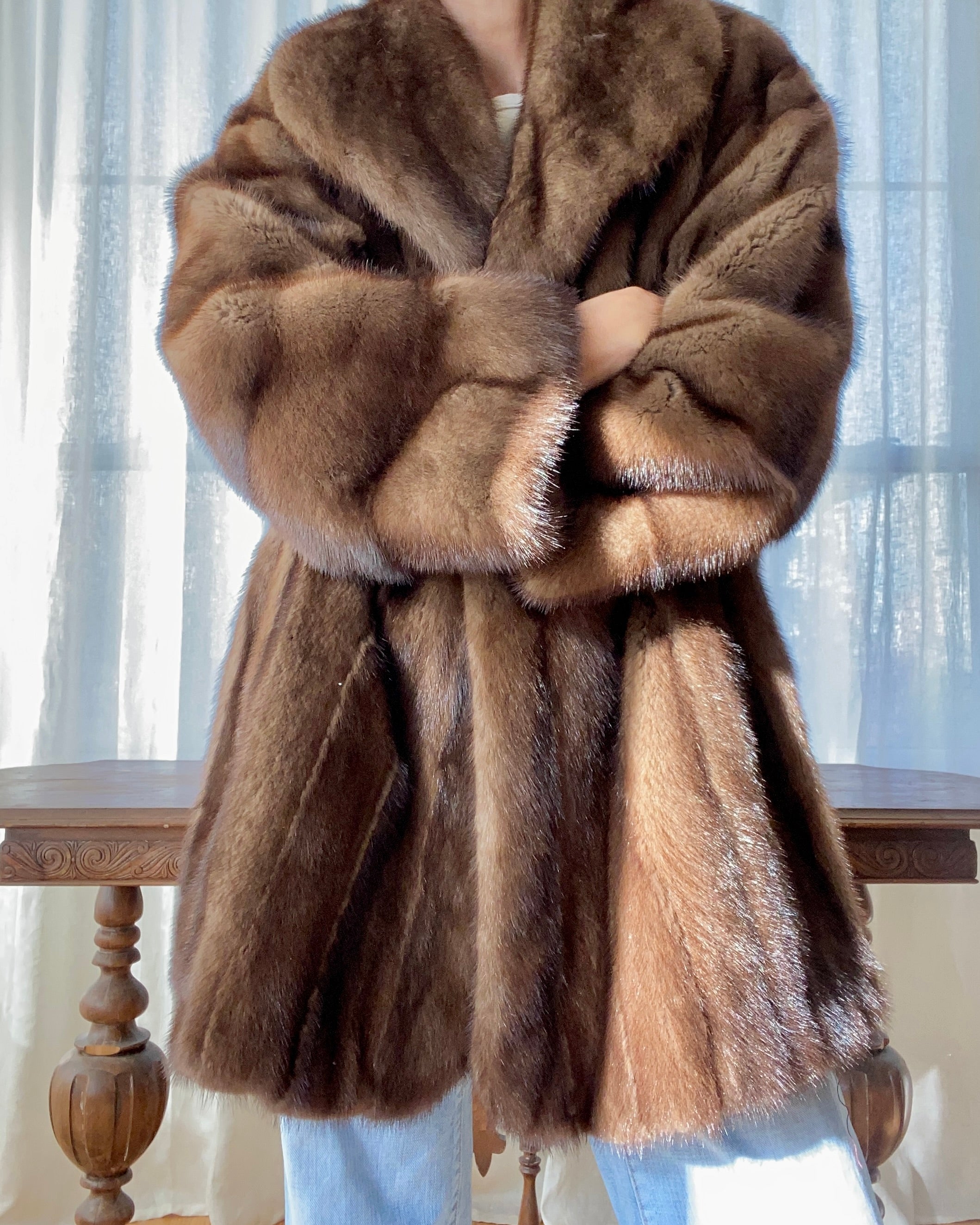 Vintage Christian Dior Shawl Collar Brown Mink Coat Jacket L XL