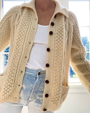 VINTAGE Cable Wool Cardigan with Collar