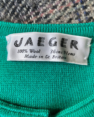 Vintage 1980s JAEGER Emerald Green Crop Knit Jacket Cardigan M