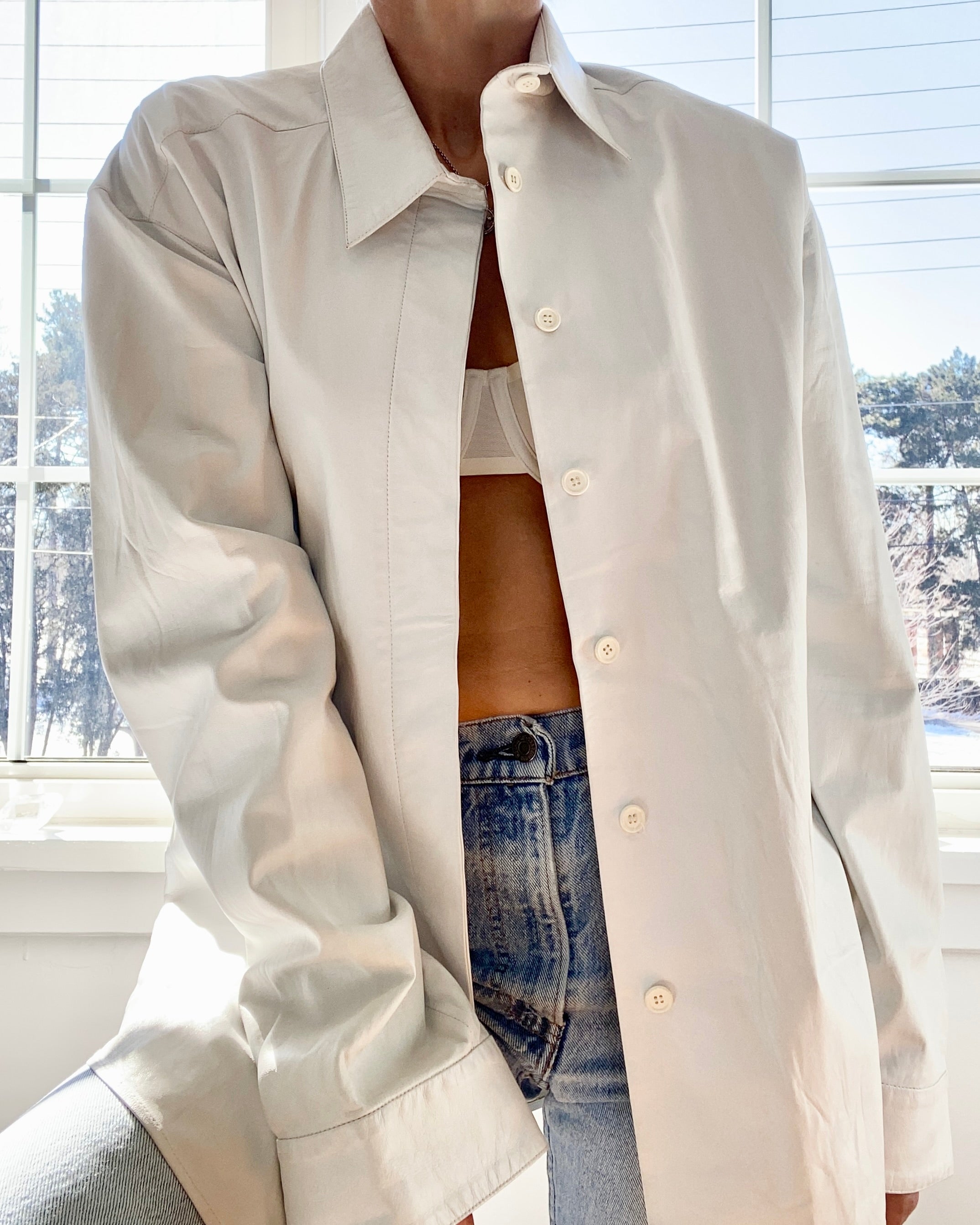 Vintage Charles Jourdan White Leather Mens Shirt L XL