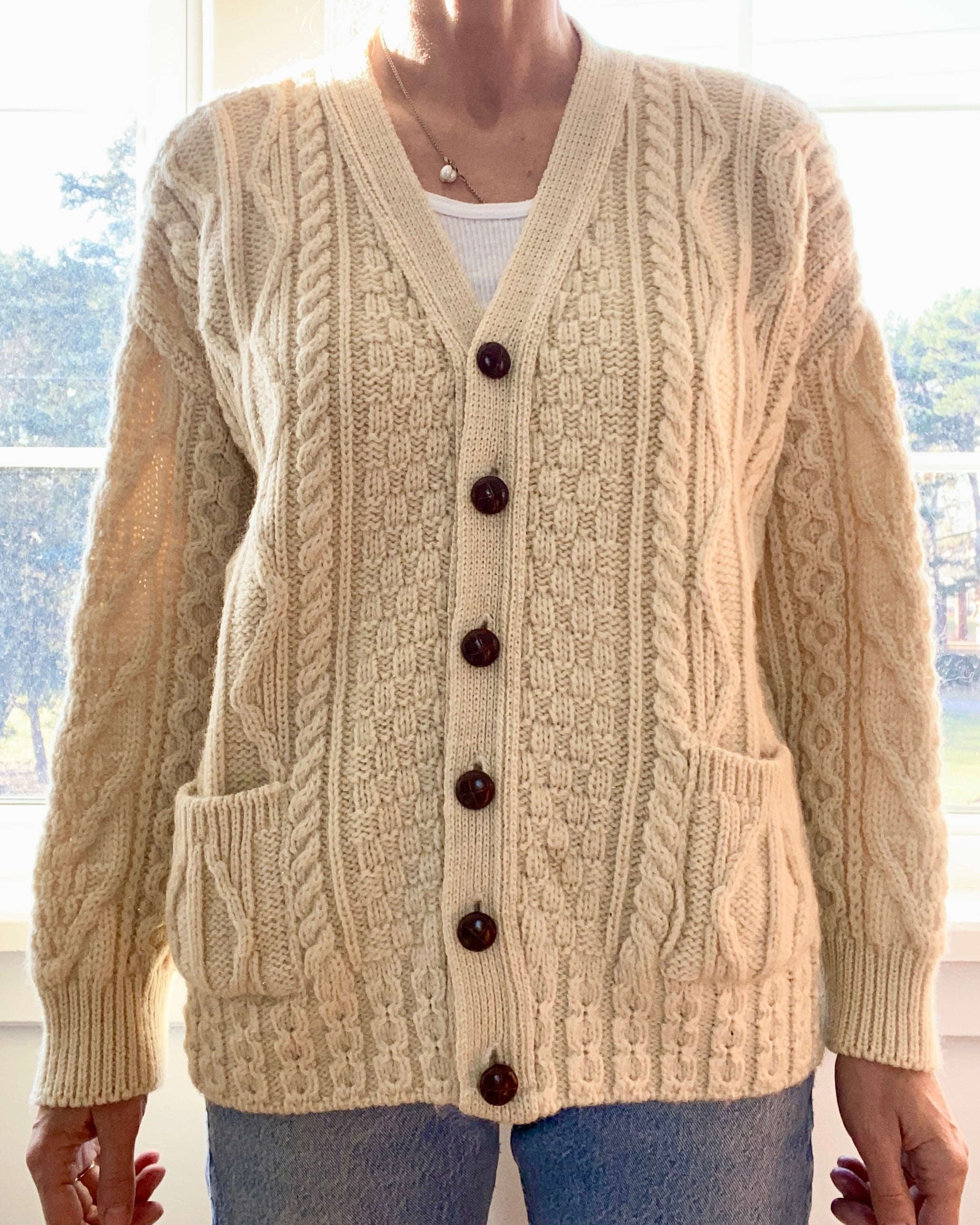 VINTAGE Irish Fisherman Cable Wool Cardigan M