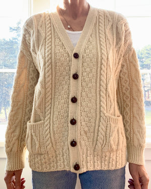VINTAGE Irish Fisherman Cable Wool Cardigan M