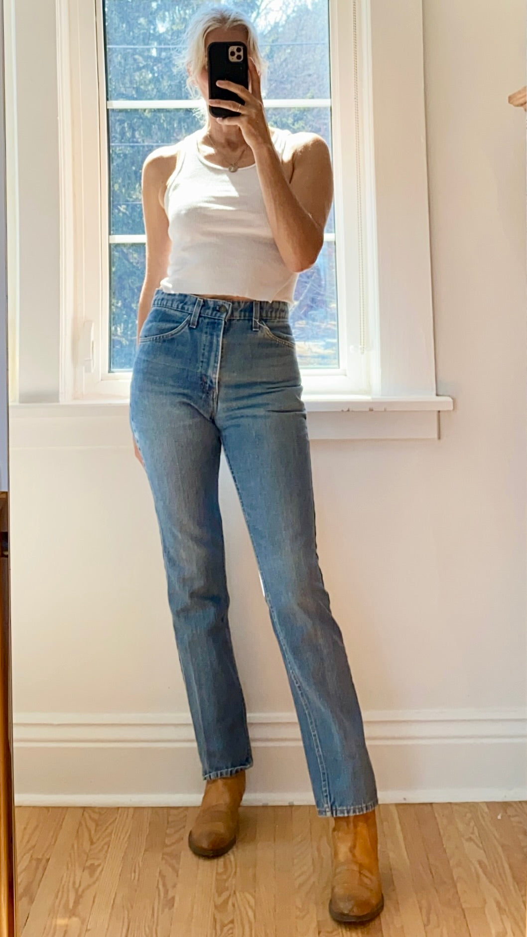 Vintage 1970s Orange Tab Light Denim Jeans made in USA Size 28 to 29