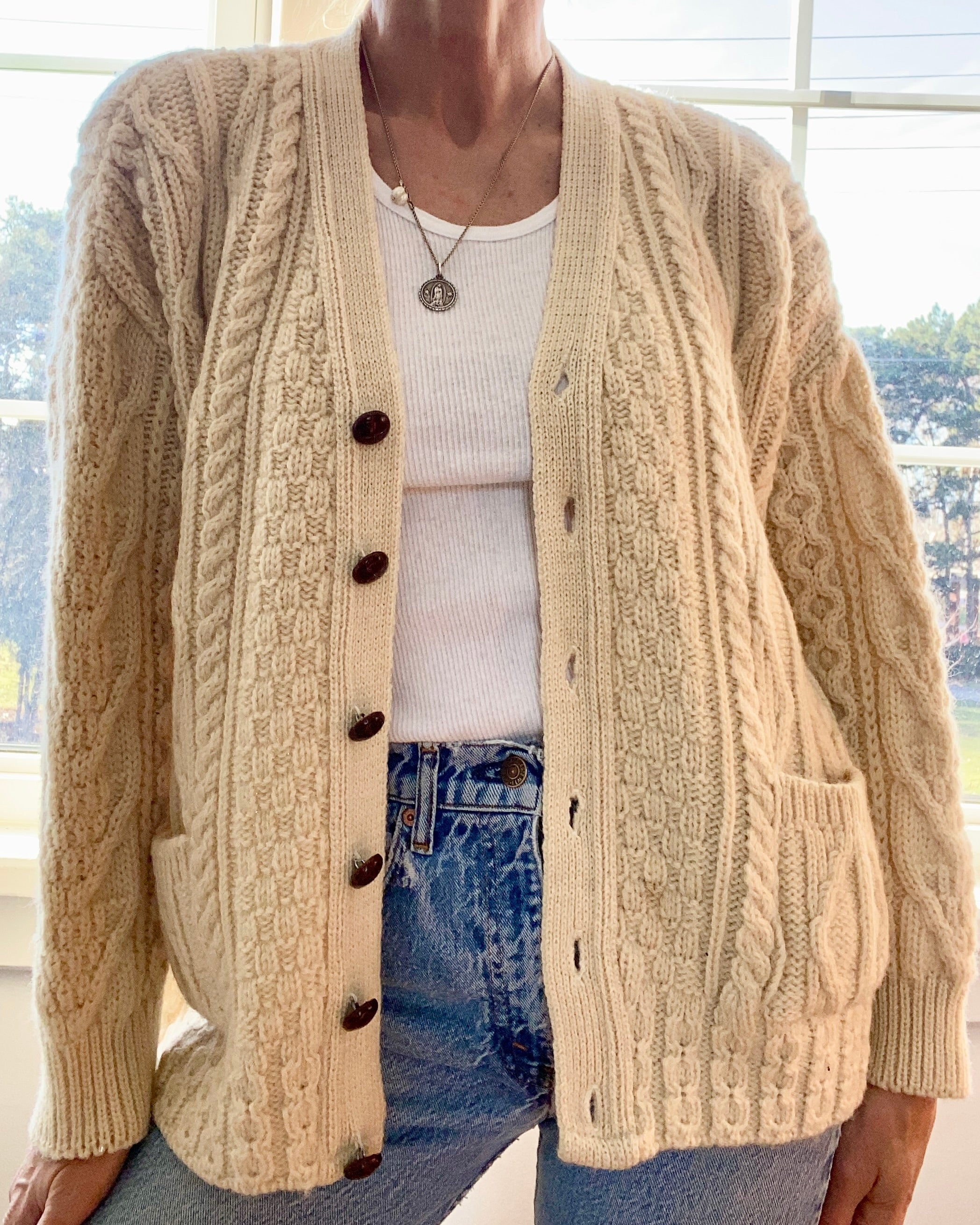 VINTAGE Irish Fisherman Cable Wool Cardigan M