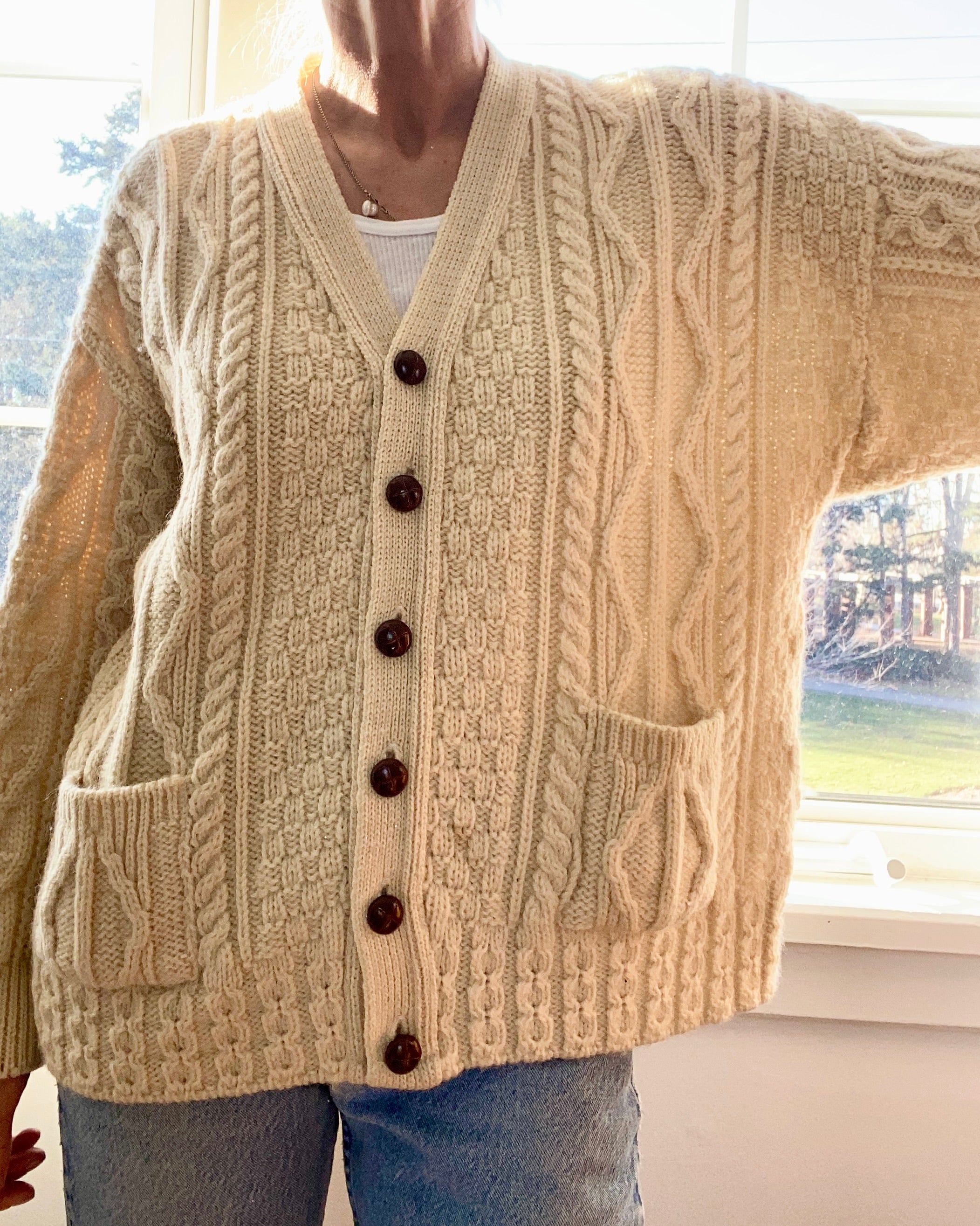 VINTAGE Irish Fisherman Cable Wool Cardigan M