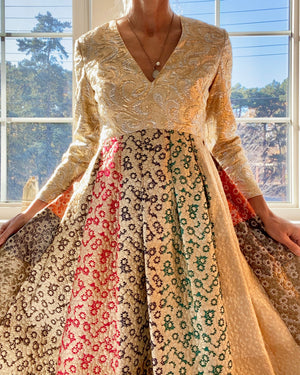 VINTAGE 1960s Morton Myles for Malcolm Charles Gold Floral Brocade Gown Dress 8 M