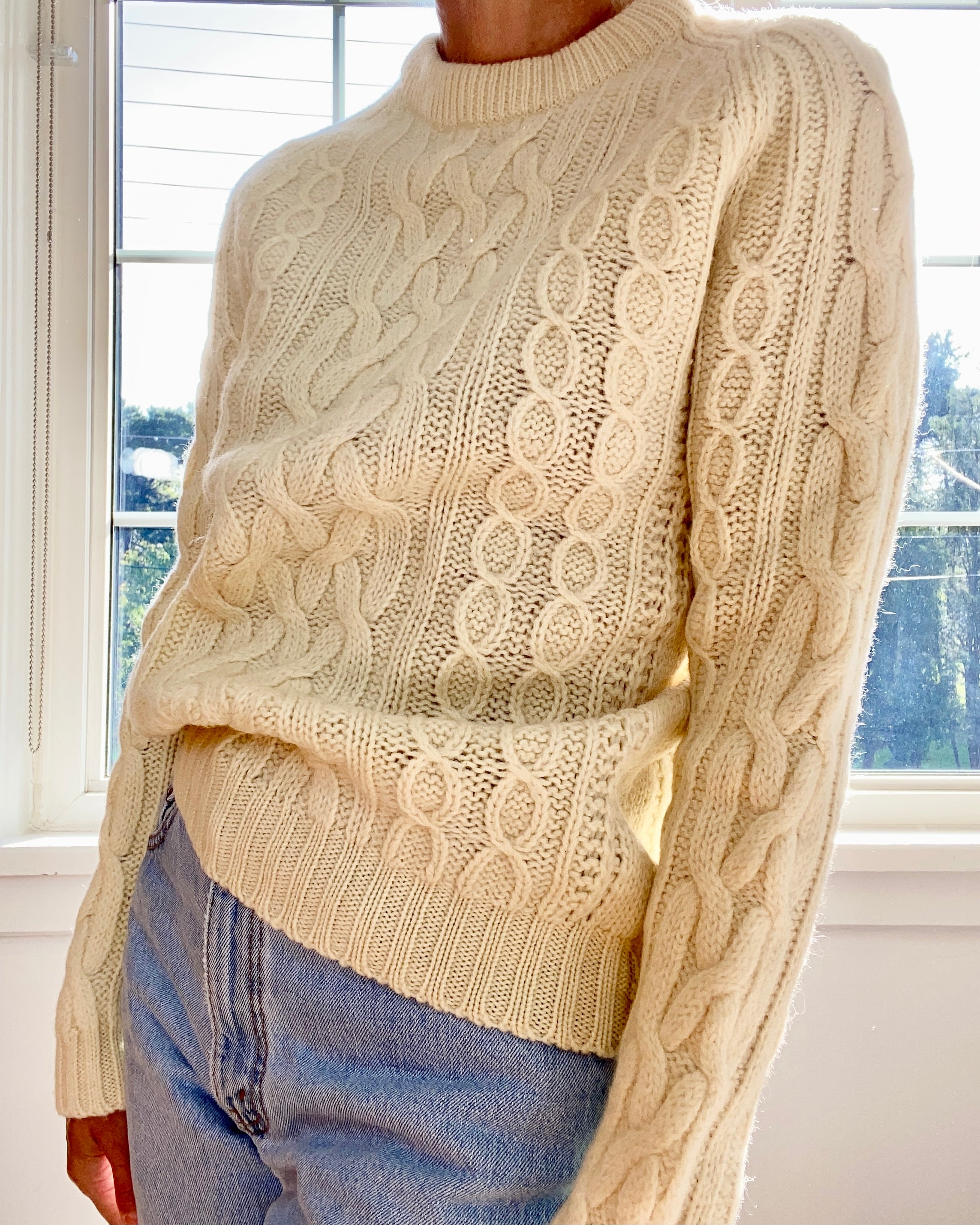 Vintage Cream Fisherman Cable Sweater