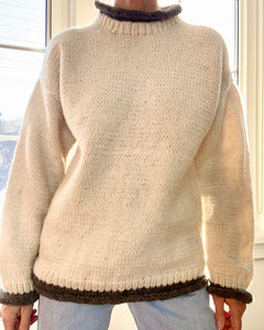 VINTAGE Cream Handknit Virgin Wool Rolled Neck Sweater