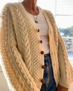 VINTAGE Handknit Fisherman Cable Wool Cardigan M
