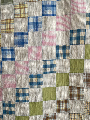 Antique Handmade 1920s Gingham Plaid Check Squares Quilt
