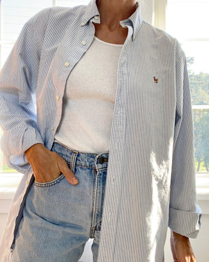 Vintage Ralph Lauren Mens Oxford Blue Stripe Shirt