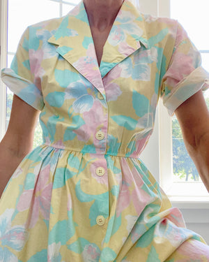 Vintage Depeche Mode Cotton Floral Pastel Dress Size M