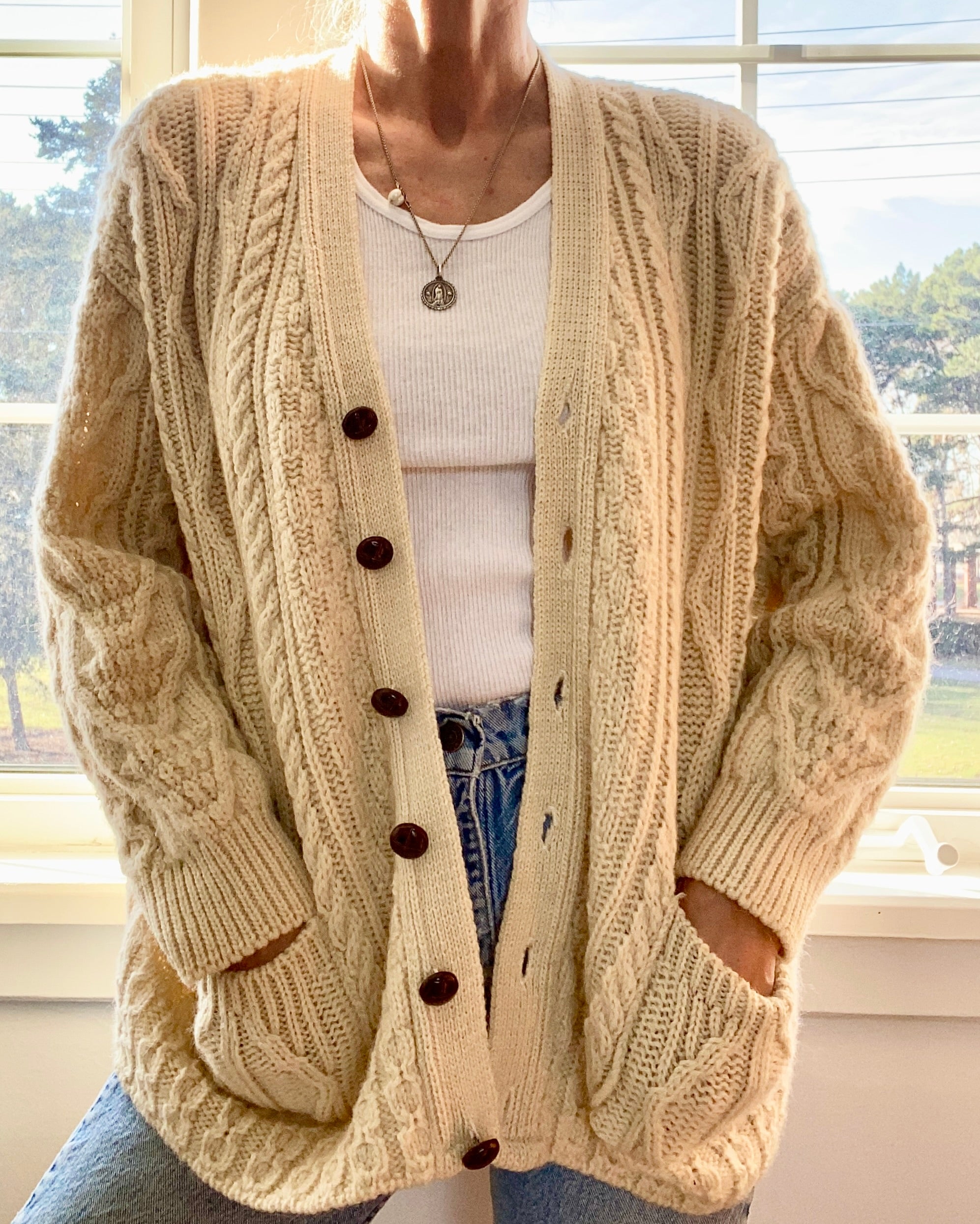 VINTAGE Irish Fisherman Cable Wool Cardigan M