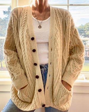 VINTAGE Irish Fisherman Cable Wool Cardigan M