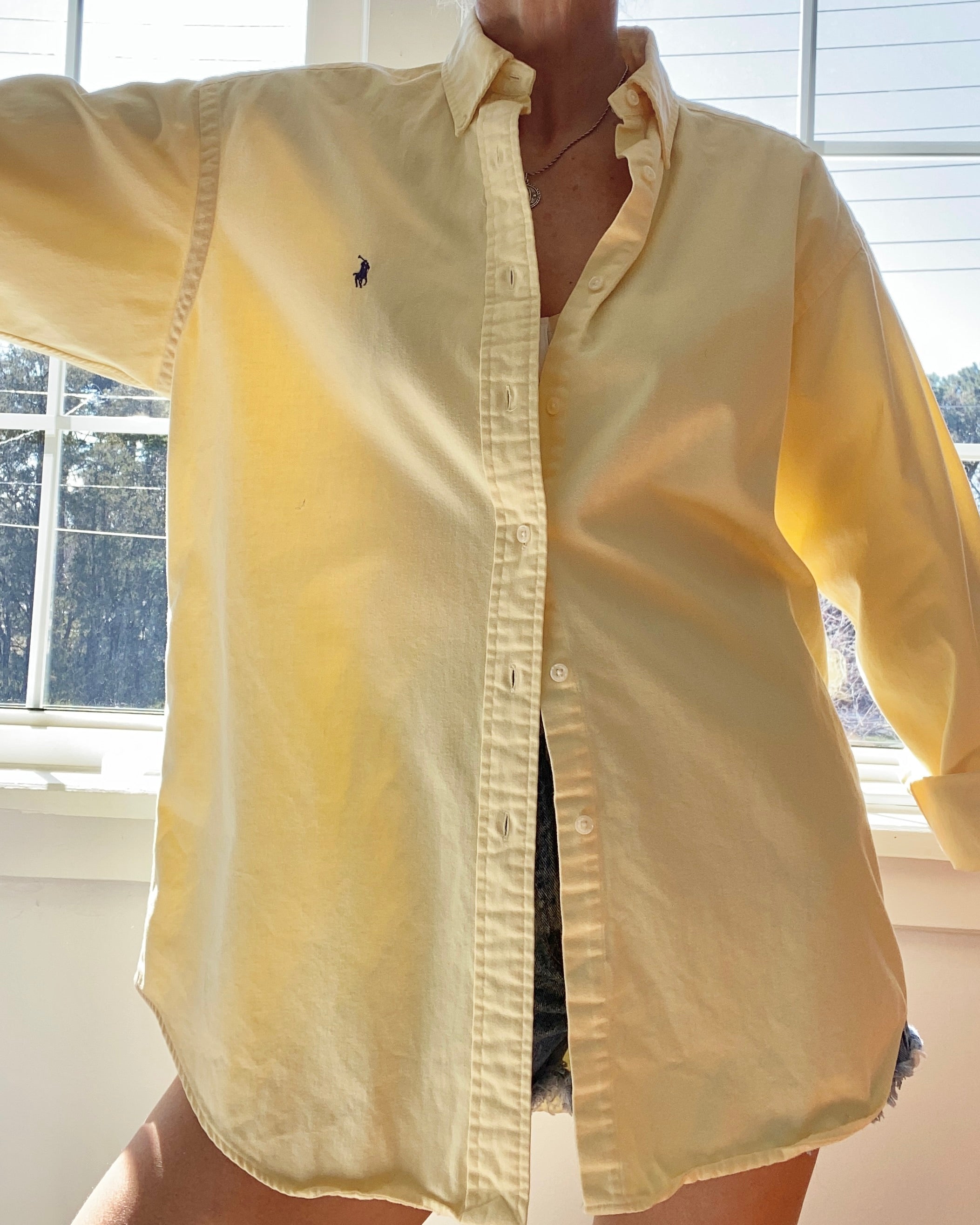 Vintage Ralph Lauren Mens Flannel Oxford Twill Yellow Shirt