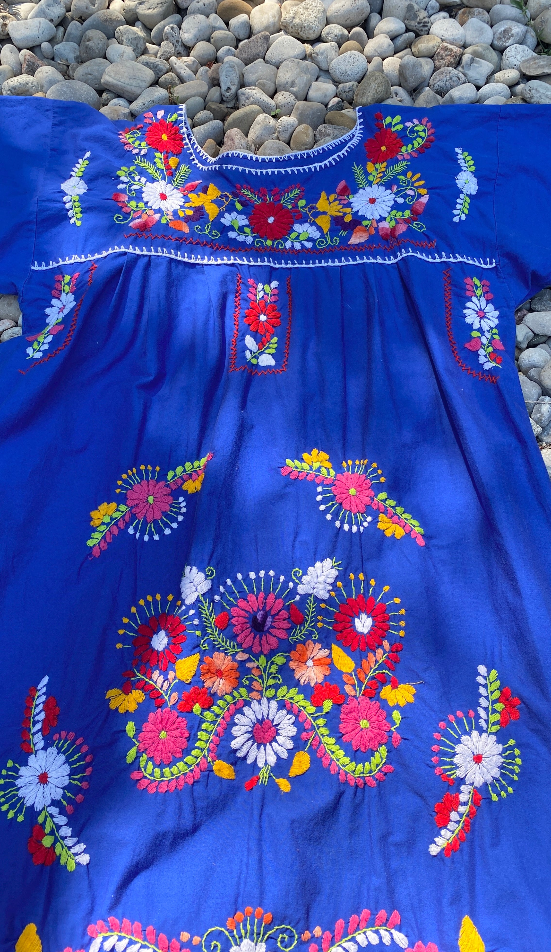 Vintage Mexican Embroidered Blue Dress