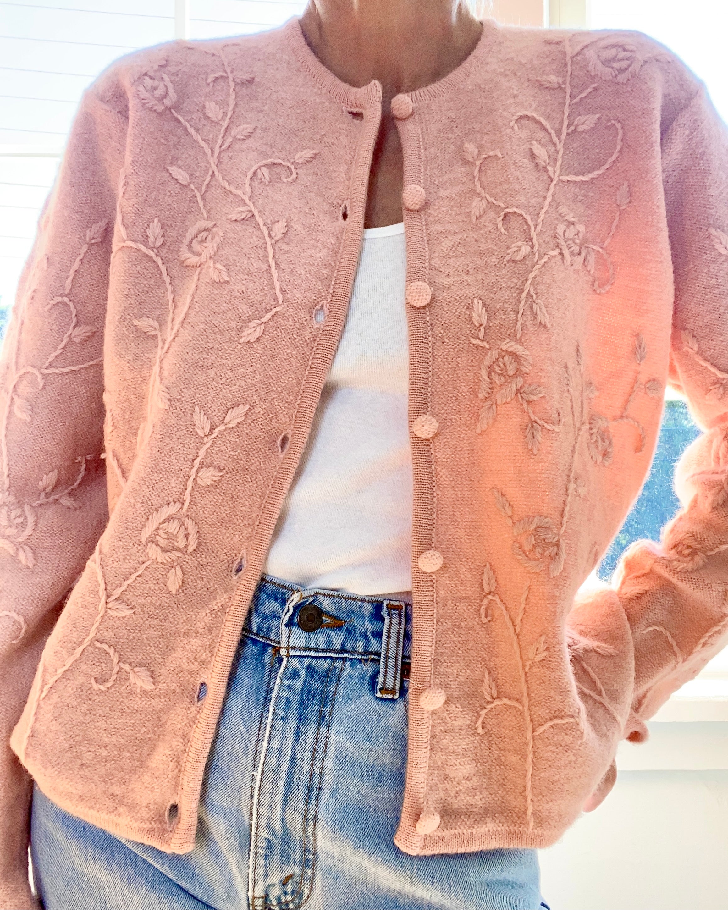 VINTAGE Pink Embroidered Jacket Cardigan
