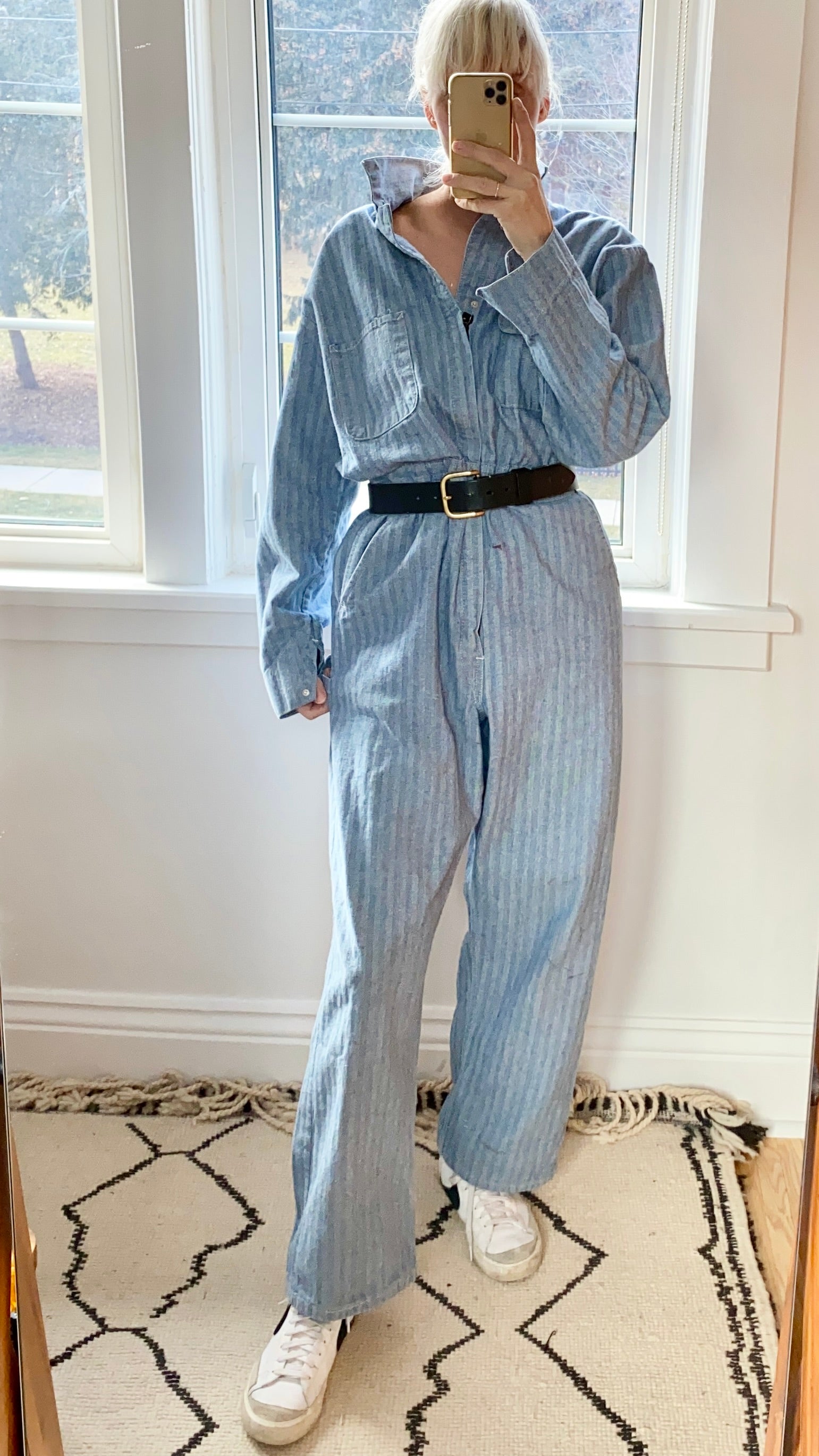 Vintage Big Ben Stripe Herringbone Mechanic Boiler Carpenter Jumpsuit Coveralls 44R USA