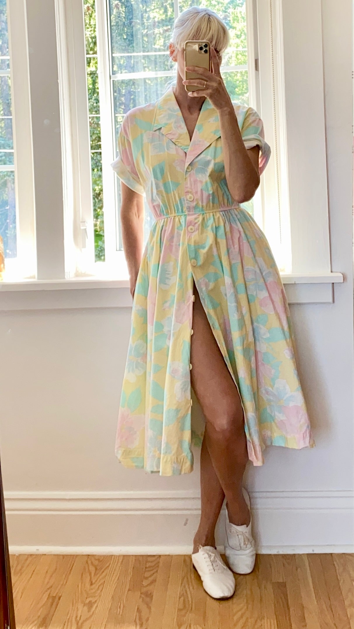 Vintage Depeche Mode Cotton Floral Pastel Dress Size M