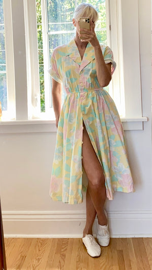 Vintage Depeche Mode Cotton Floral Pastel Dress Size M
