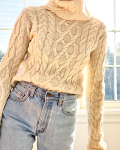 Vintage Cream Aran Cable Turtleneck