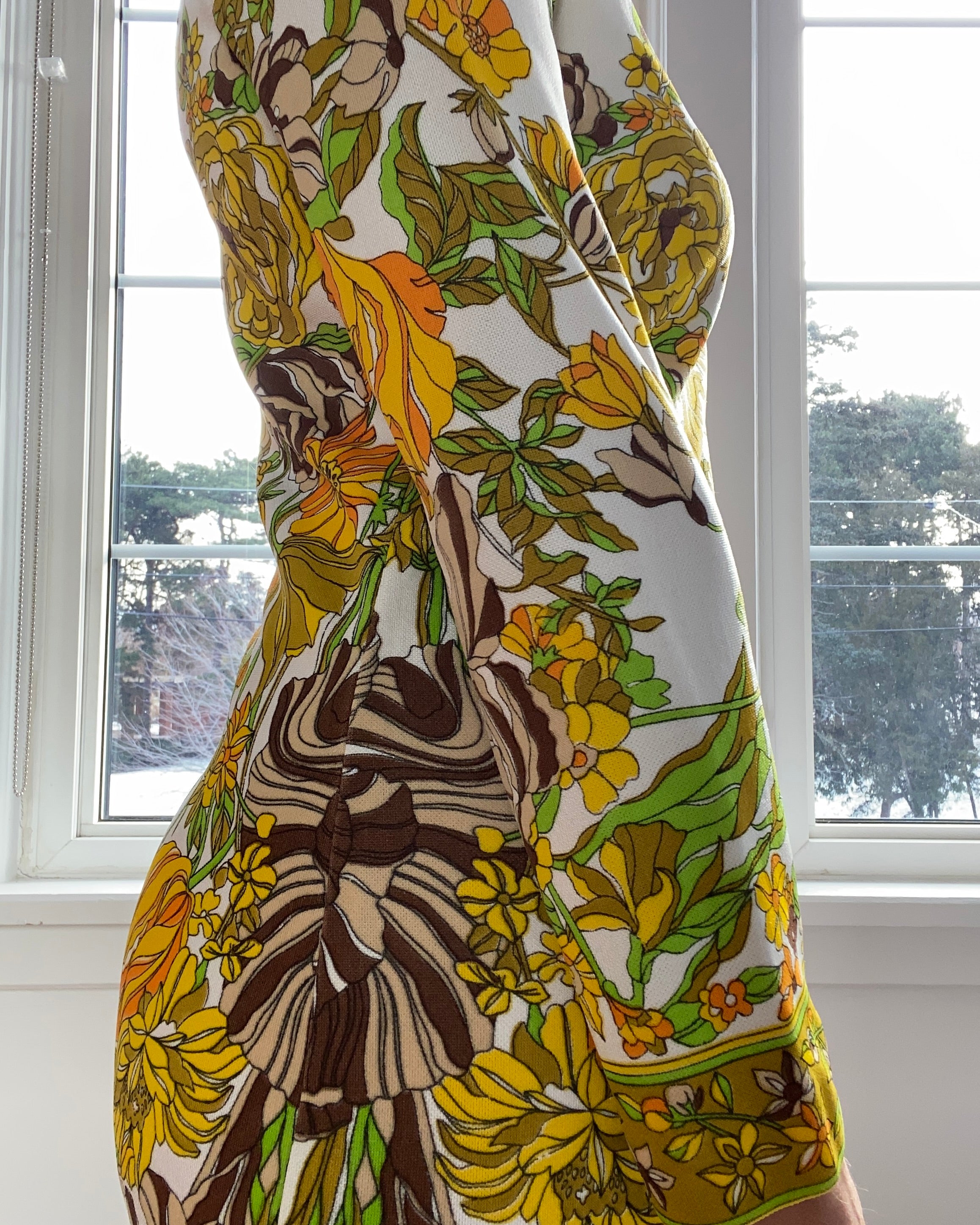 VINTAGE 1960s Mr.Dino Botanical Jersey Dress