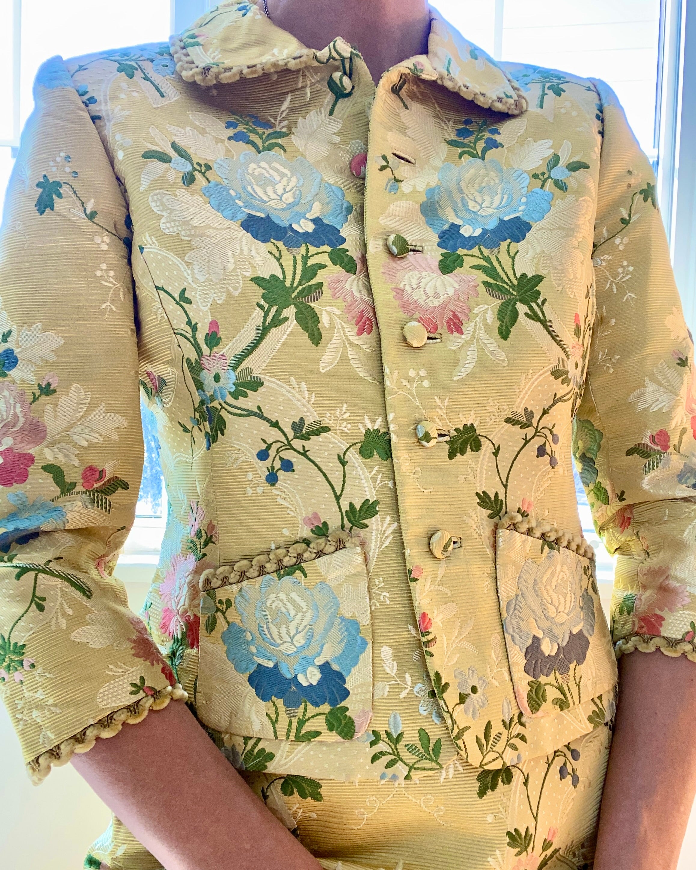 Vintage Runway OSCAR DE LA RENTA Silk Floral Brocade Skirt Suit Size 8 10