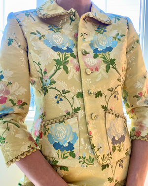 Vintage Runway OSCAR DE LA RENTA Silk Floral Brocade Skirt Suit Size 8 10