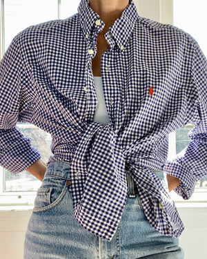 Vintage Ralph Lauren Mens Blue Gingham Button Down Shirt