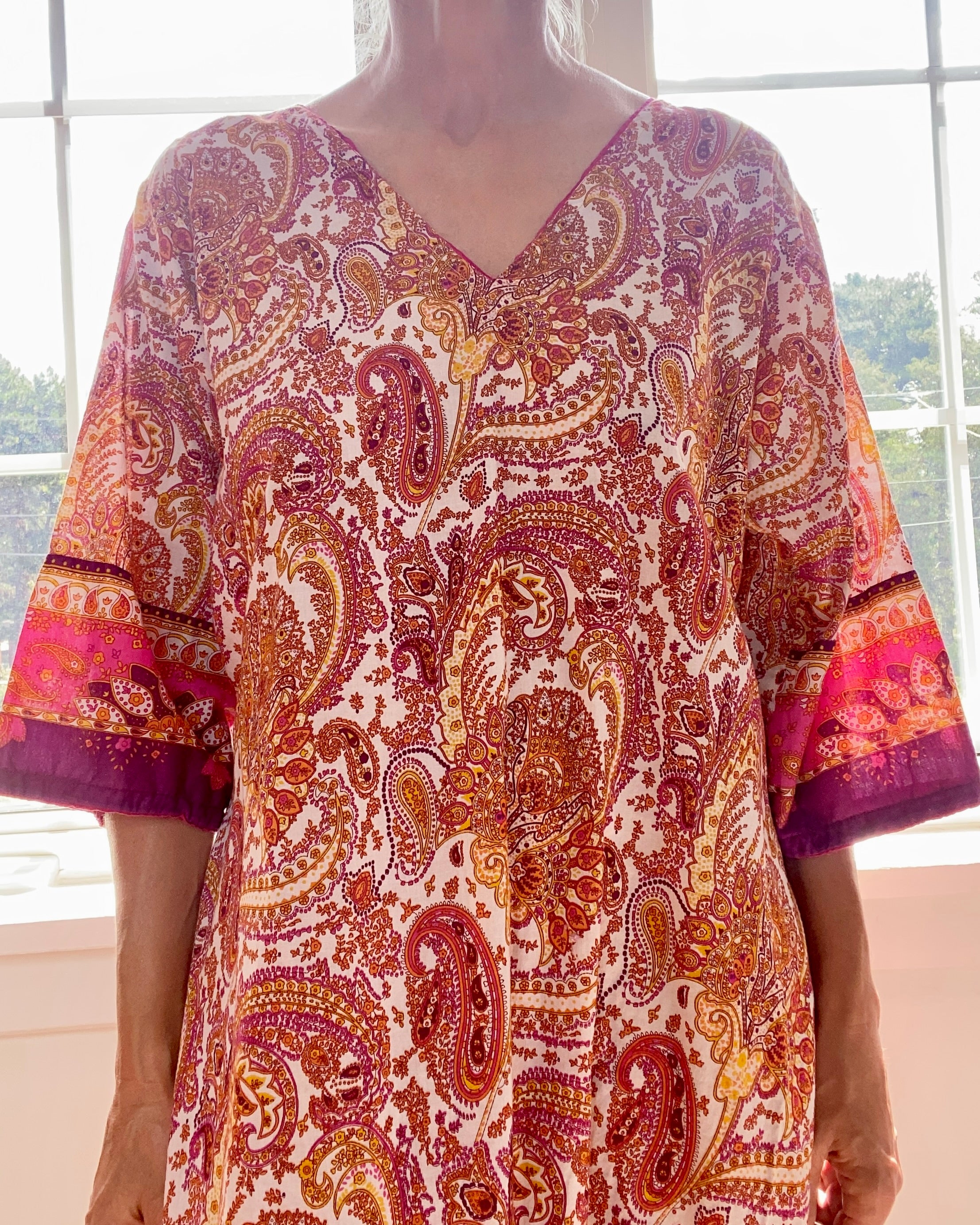 Vintage Paisley Print Voile Caftan Dress