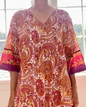 Vintage Paisley Print Voile Caftan Dress
