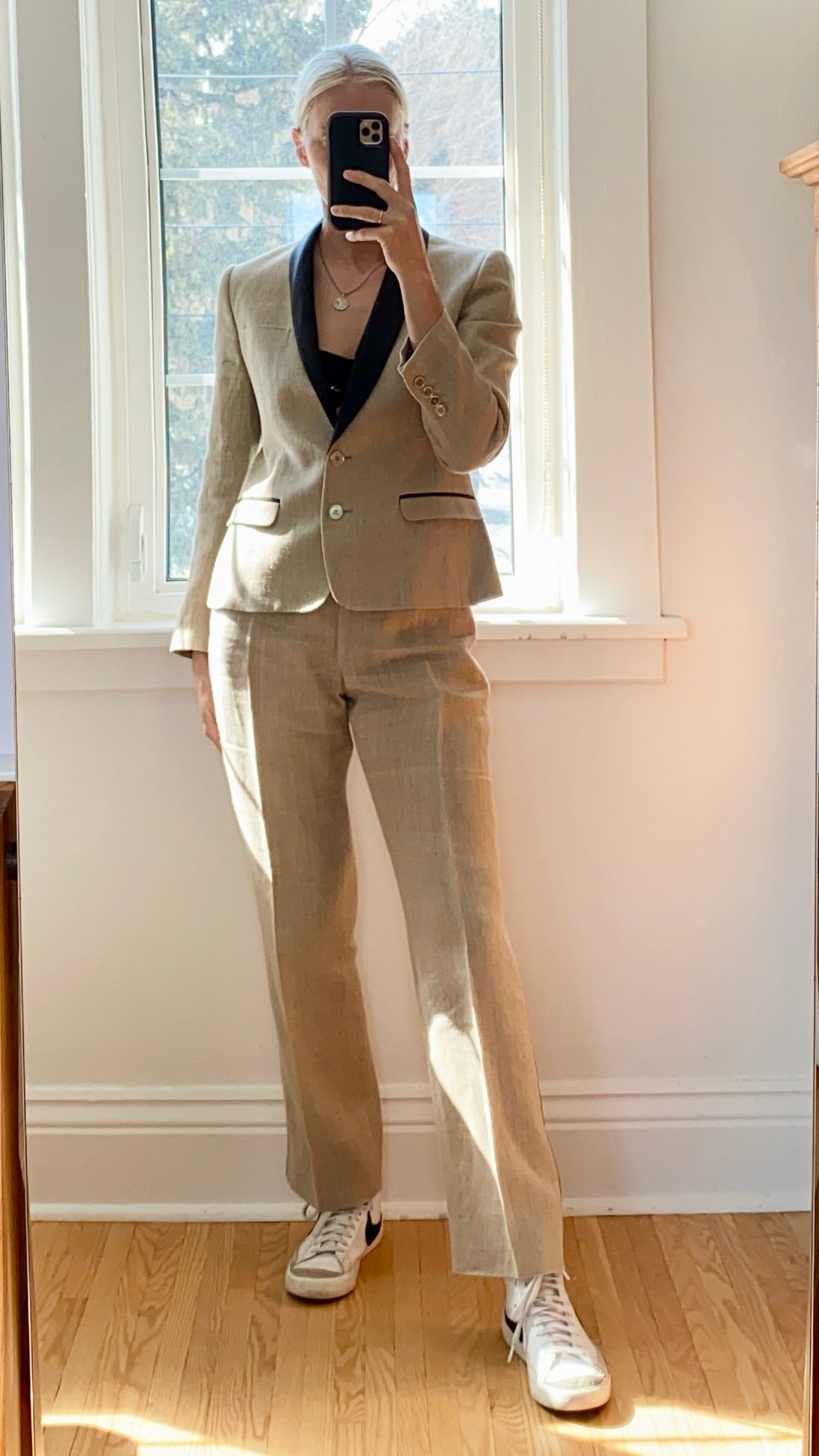 Vintage DOLCE & GABBANA Linen Tuxedo Pant Suit with Leopard Lining Italy 44 6 8