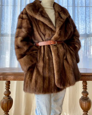 Vintage Christian Dior Shawl Collar Brown Mink Coat Jacket L XL