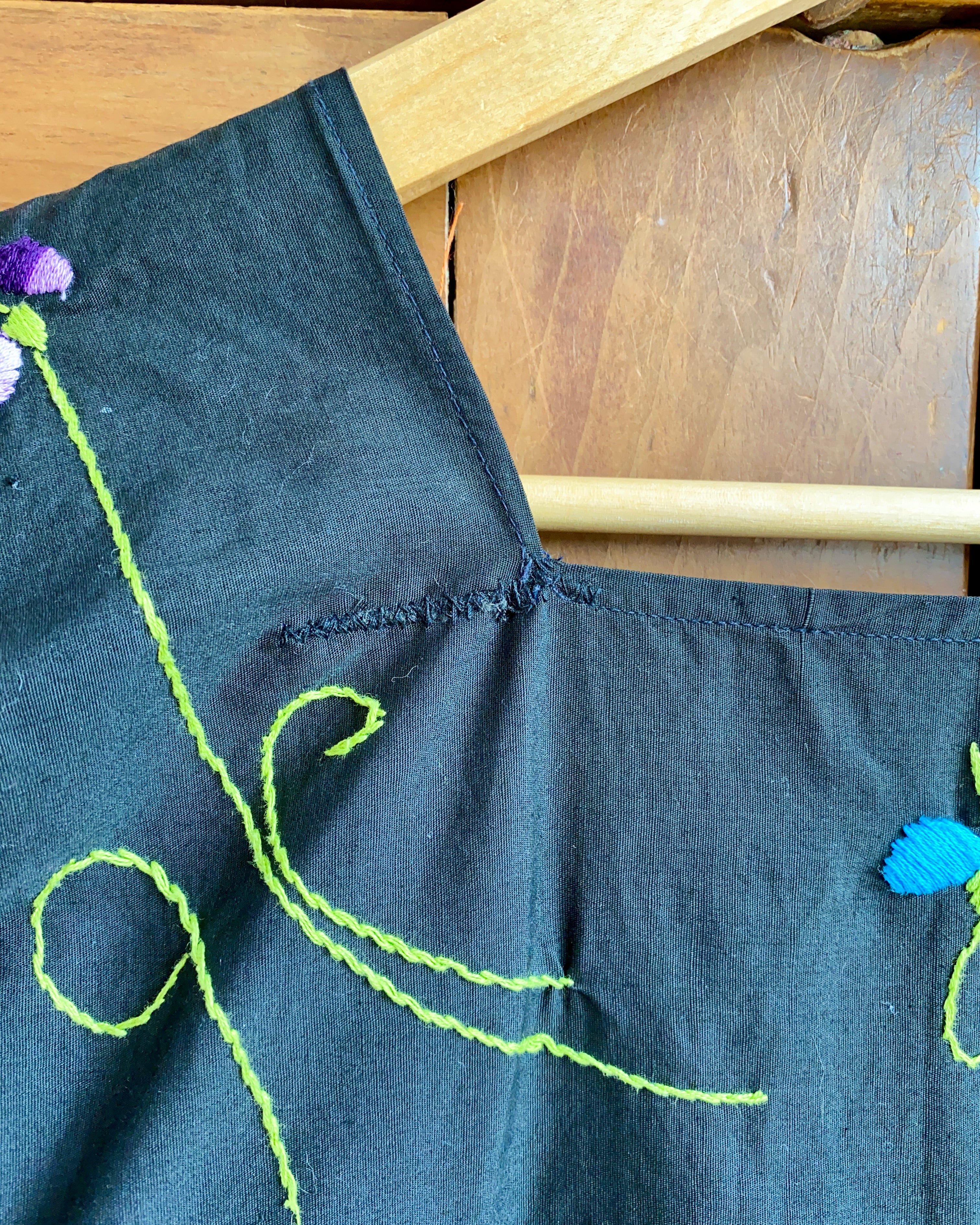 Vintage Mexican Embroidered Black Dress