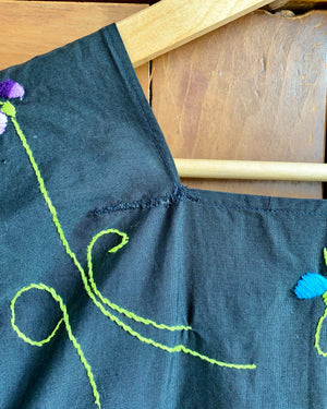 Vintage Mexican Embroidered Black Dress